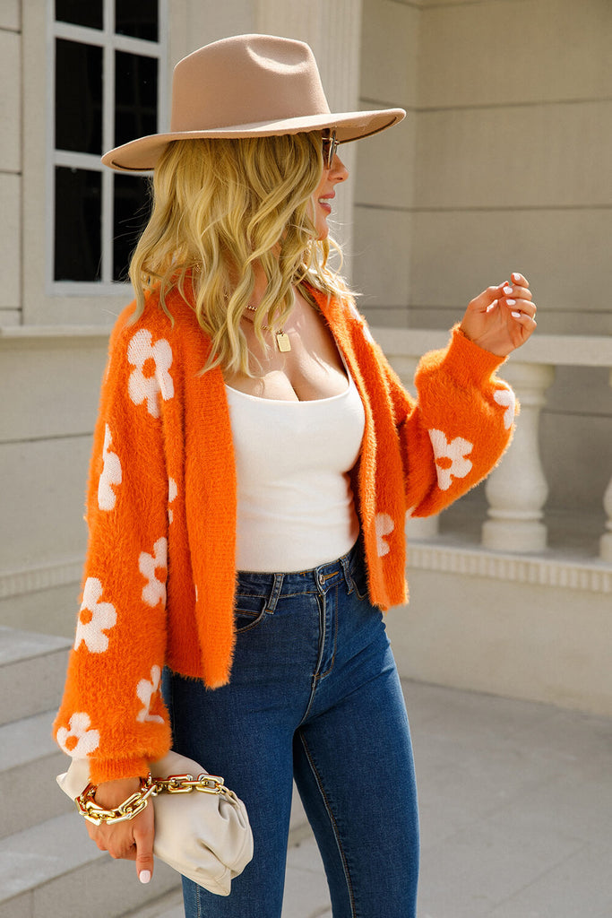 Rosy Brown But It's Over Floral Open Front Fuzzy Cardigan Cardigan