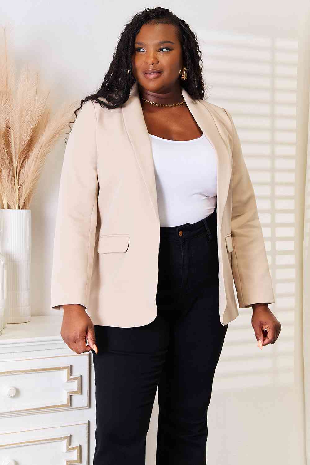 Light Gray Double Take Shawl Collar Long Sleeve Blazer Work Attire