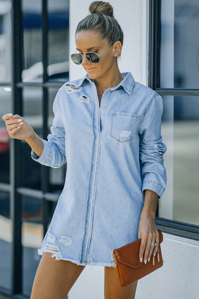 Dark Gray Nothing Is Better Distressed Snap Down Denim Jacket Coats & Jackets