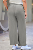 Light Slate Gray Plus Size Drawstring Straight Pants with Pockets Plus Size Clothing