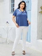 Light Gray Plus Size Cutout Short Sleeve Top