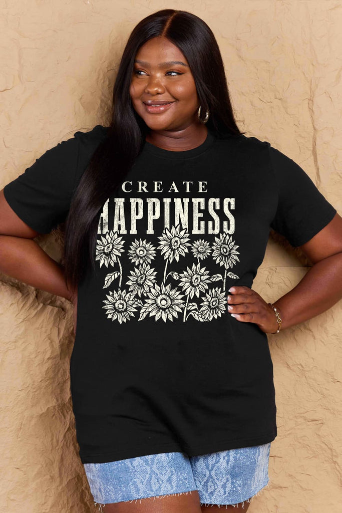 Tan Simply Love Full Size CREATE HAPPINESS Graphic Cotton T-Shirt Graphic Tees