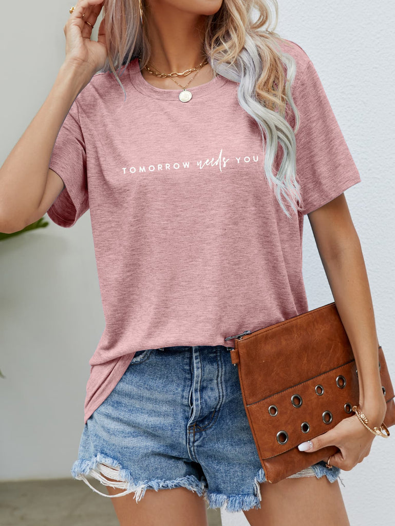 Rosy Brown TOMORROW NEEDS YOU Graphic Tee Tops