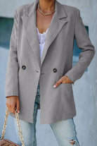 Light Slate Gray A Barbie Double-Breasted Padded Shoulder Blazer with Pockets Blazers