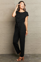 Rosy Brown Boat Neck Short Sleeve Jumpsuit with Pockets Clothing