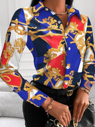 Midnight Blue Printed Collared Neck Long Sleeve Shirt Clothing
