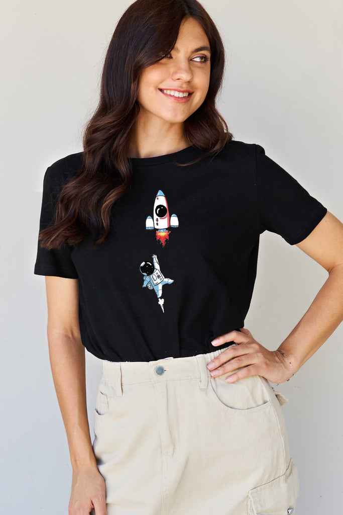 Black Simply Love Full Size Astronaut Graphic Cotton T-Shirt Graphic Tees