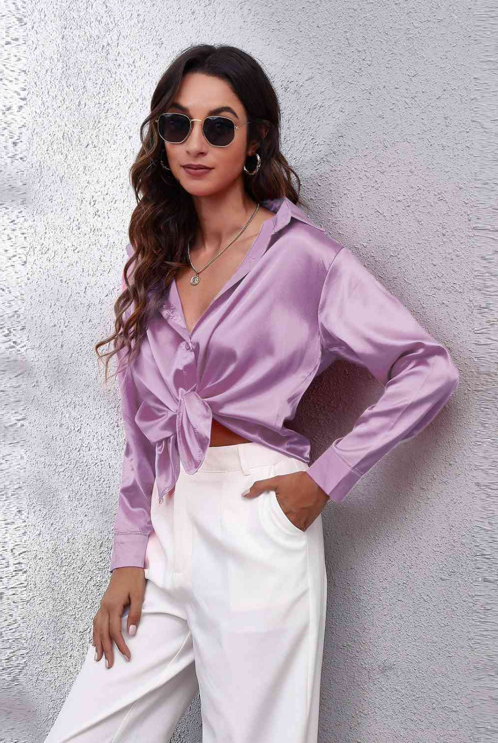 Thistle Collared Neck Buttoned Long Sleeve Shirt Plus Size Clothes