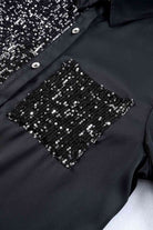 Dark Slate Gray Sequin Button Front High-Low Shirt Dress Holiday