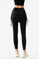 Black A Vibe You Won't Find Anywhere Else Drawstring Ruched Faux Layered Yoga Leggings Leggings