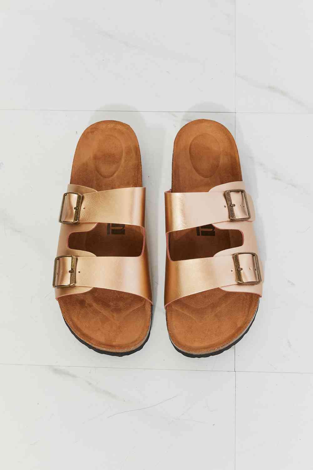 Light Gray MMShoes Best Life Double-Banded Slide Sandal in Gold Shoes