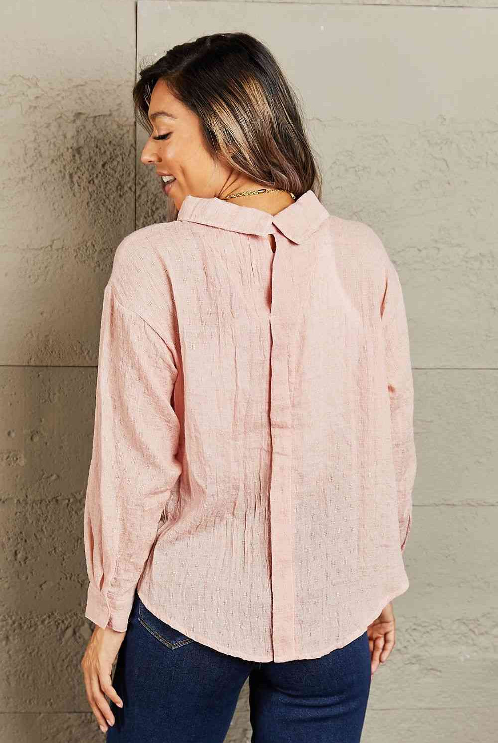 Gray Petal Dew Take Me Out Lightweight Button Down Top Clothing