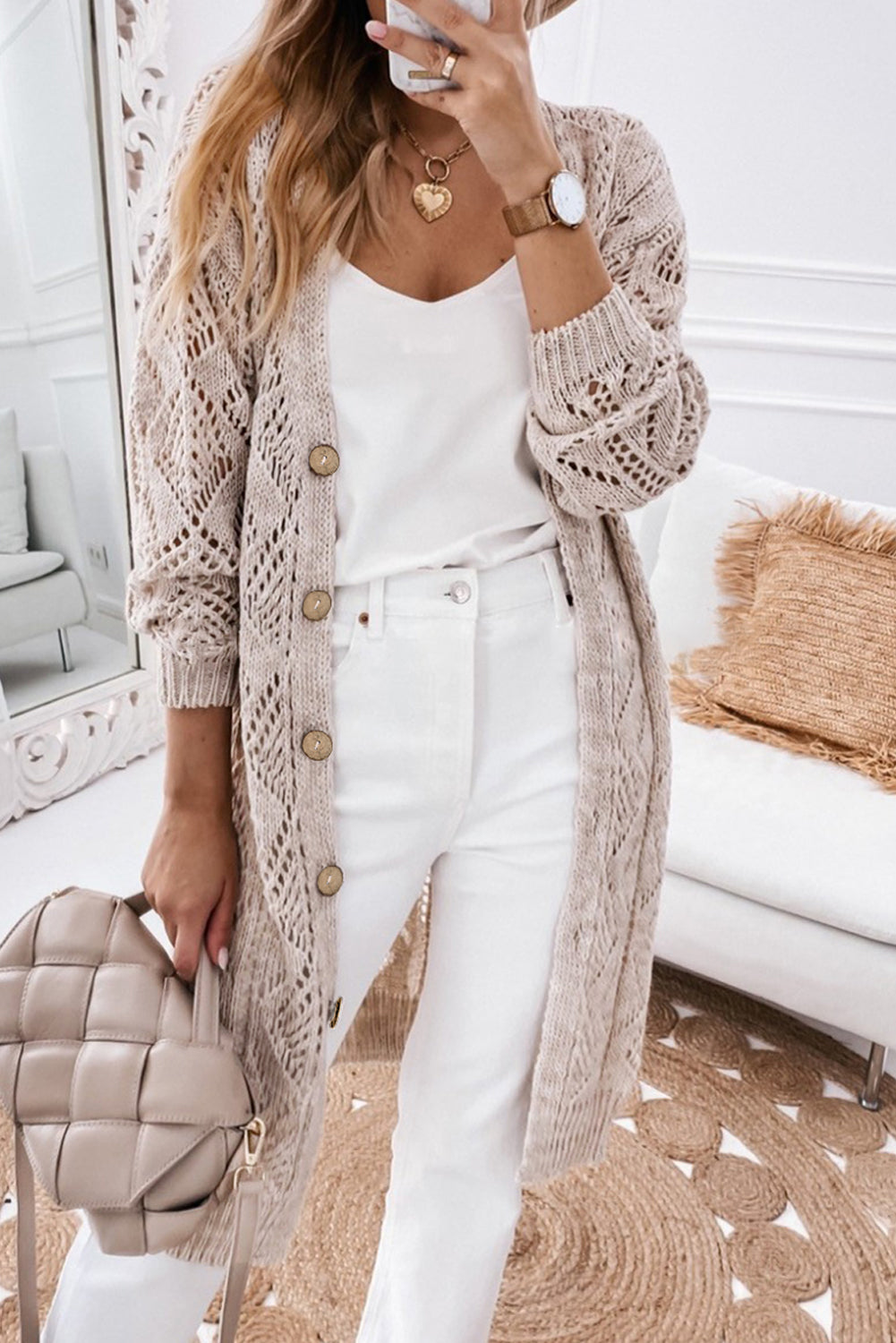 Light Gray Slaying V-Neck Long Sleeve Cardigan Cardigan