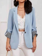 Gray Lapel Collar Roll-Tab Sleeve Blazer Clothes