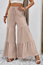 Gray Drawstring Waist Tiered Flare Culottes Clothing