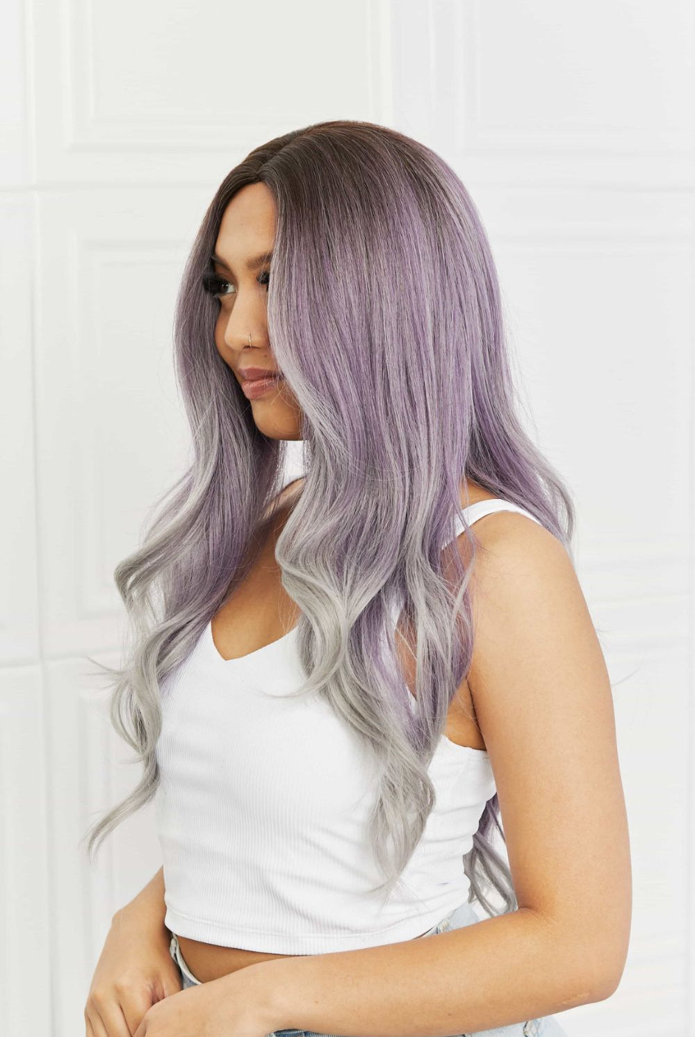 Light Gray Elegant Wave Full Machine Synthetic Wigs in Purple 26'' Wigs