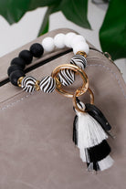 Light Slate Gray Beaded Keychain with Layered Tassel Accessories