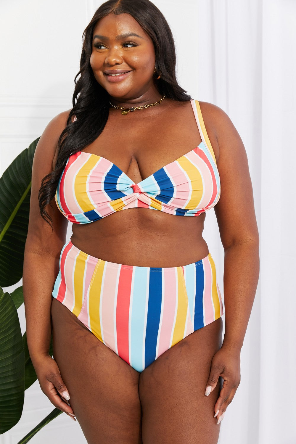 Dark Slate Gray Marina West Swim Take A Dip Twist High-Rise Bikini in Stripe Swimwear