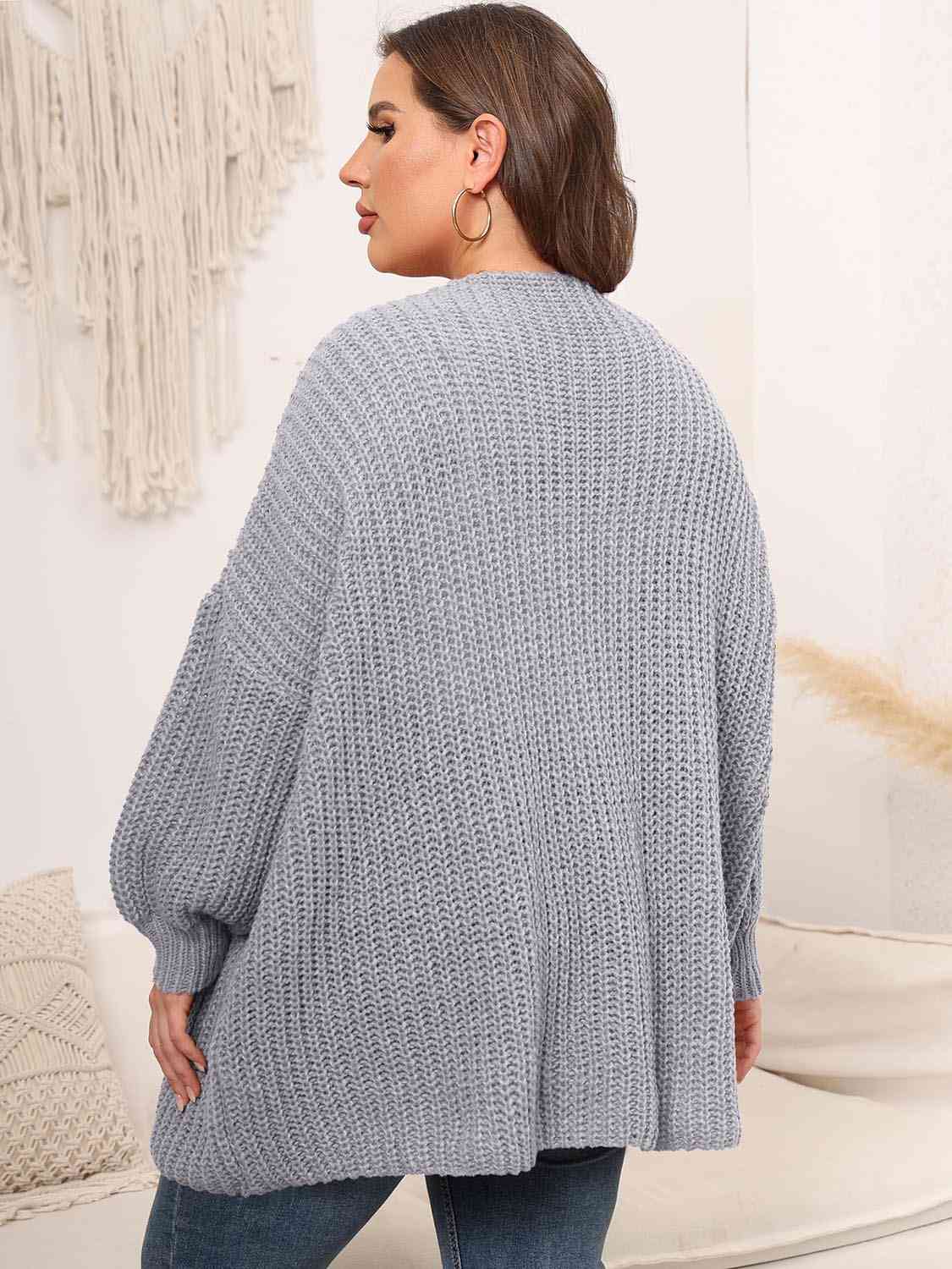 Light Gray Plus Size Open Front Dropped Shoulder Knit Cardigan Plus Size Clothes