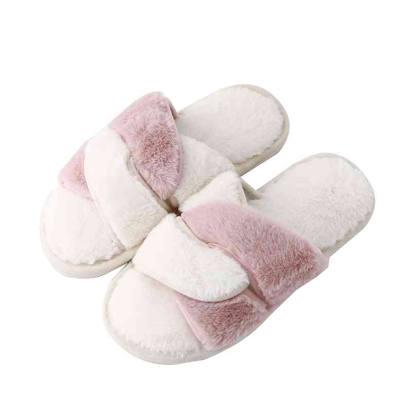 Light Gray So Soft Faux Fur Twisted Strap Slippers Slides