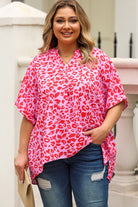 Thistle Plus Size Printed Notched Neck Half Sleeve Top Tops