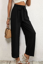 Black The First Sign Of Spring Belted Pleated Waist Wide Leg Pants Pants