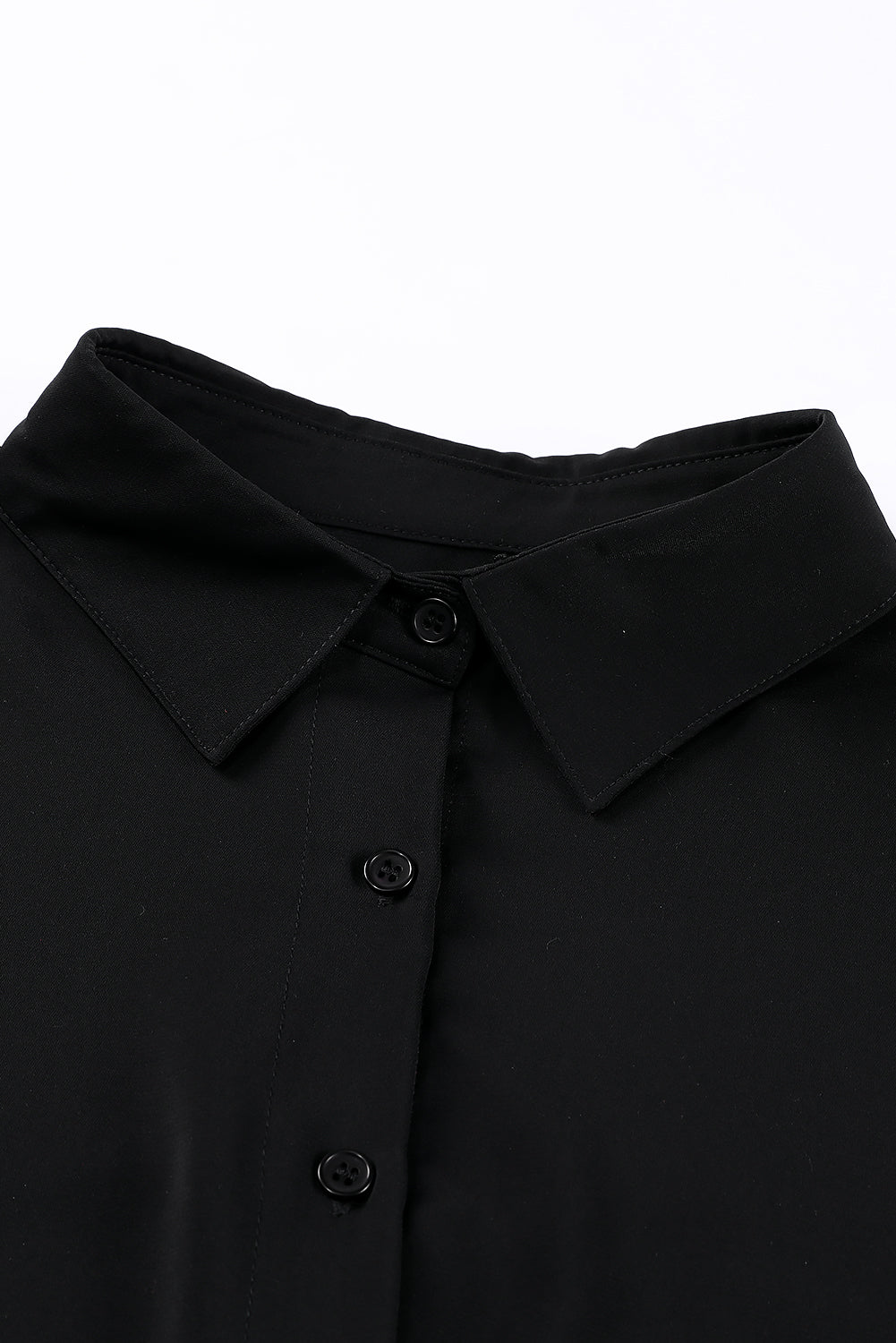 Black Three-Quarter Sleeve Slit Shirt Tops