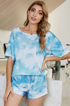 Gray Tie-Dye Boat Neck Top and Shorts Lounge Set