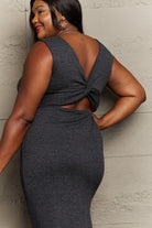 Dark Slate Gray For The Night Fitted Sleeveless Midi Dress in Black Casual Dresses