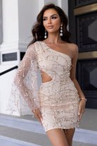 Gray Sequin Cutout One-Shoulder Dress Formalwear