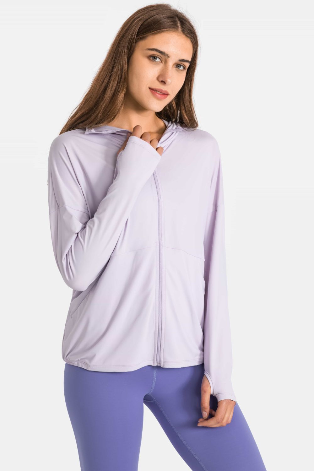 Lavender Sweat Now Shine Later Zip Up Dropped Shoulder Hooded Sports Jacket activewear