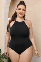 Tan Plus Size Halter Neck Spaghetti Strap Bodysuit Plus Size Clothes