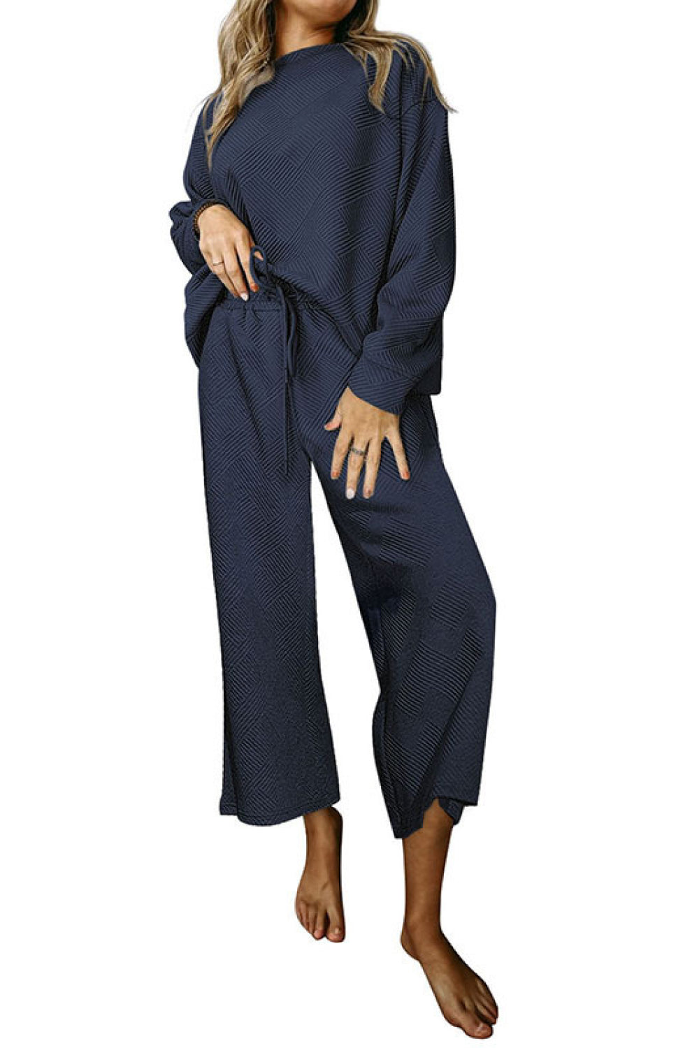 Dark Slate Gray So Cozy Dropped Shoulder Top and Pants Loungewear Set Loungewear