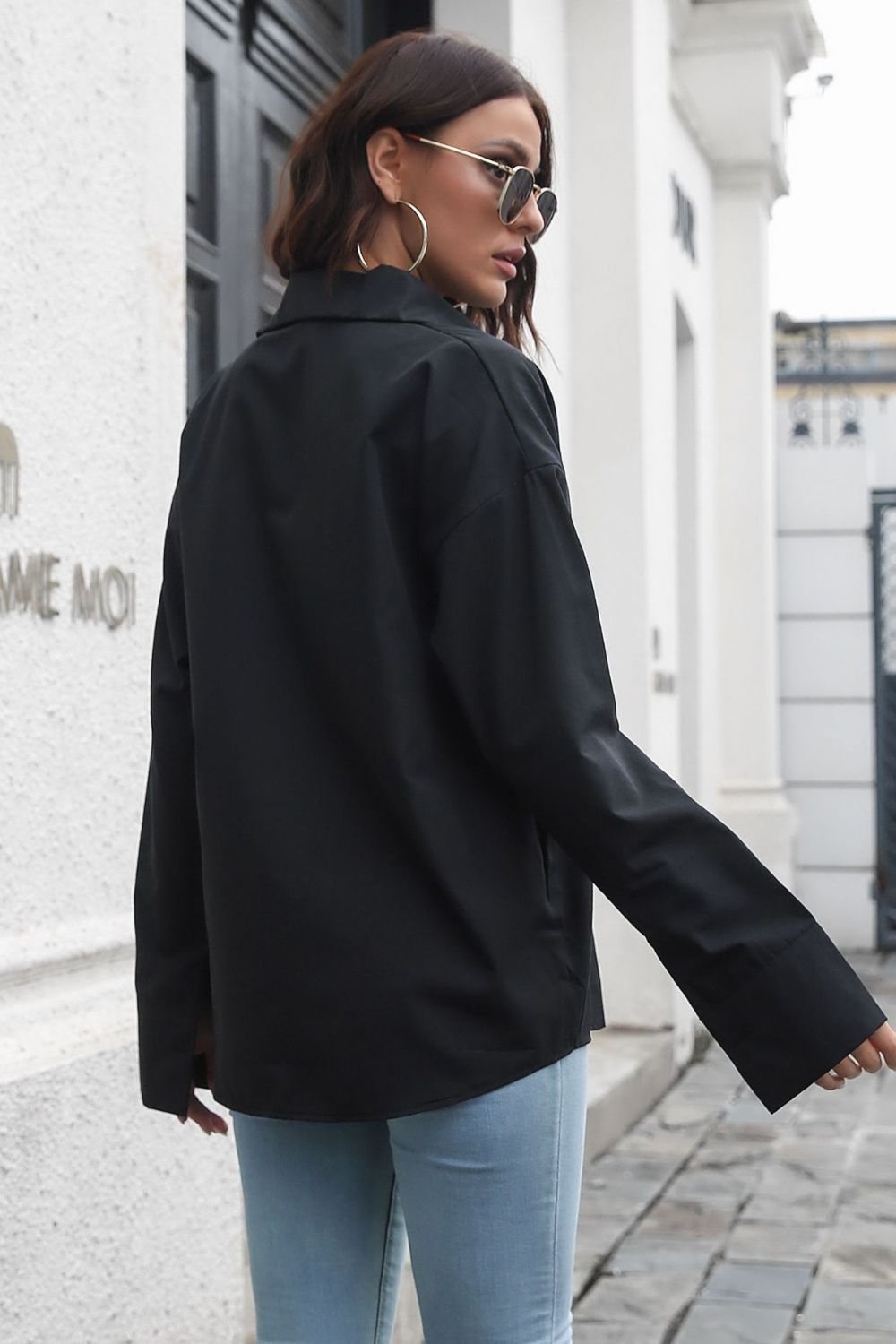 Black Dropped Shoulder Longline Shirt Clothing