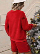 Firebrick Sequin Teddy Sweatshirt and Shorts Set Holiday