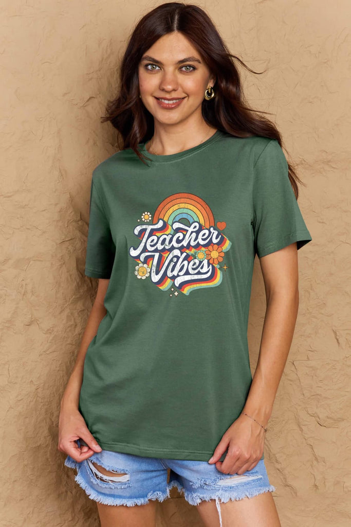 Rosy Brown TEACHER VIBES Graphic Cotton T-Shirt Graphic Tees