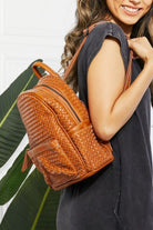 Dark Salmon Certainly Chic Faux Leather Woven Backpack Handbags