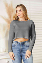 Light Gray Full Size Long Sleeve Cropped Top Plus Size Clothes