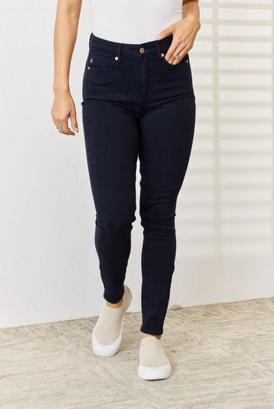 Light Gray Judy Blue Full Size Garment Dyed Tummy Control Skinny Jeans Denim