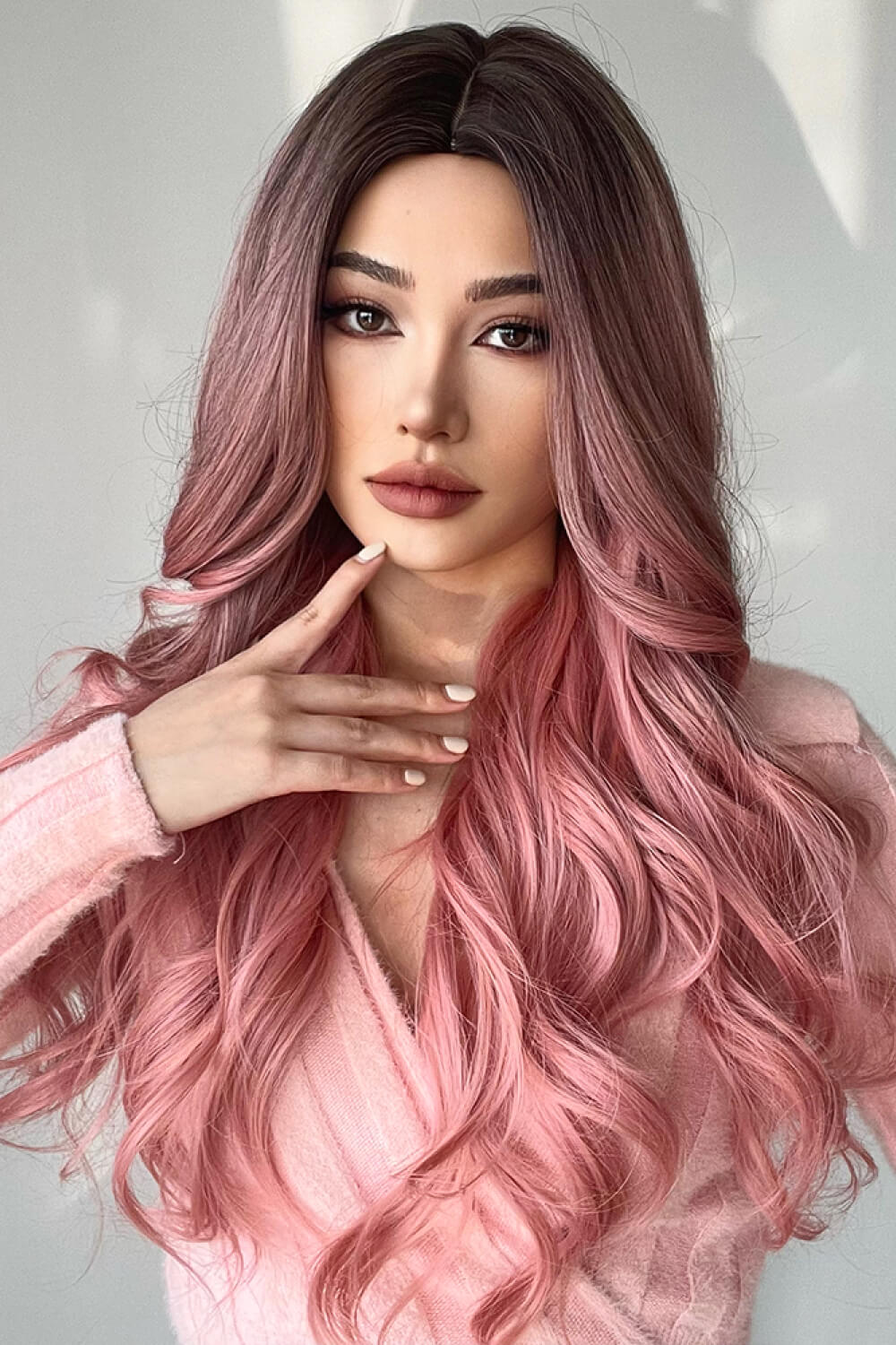 Gray Fashion Wave Synthetic Long Wigs in Pink 26'' Wigs