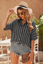 Rosy Brown Striped Half Sleeve Collared Shirt