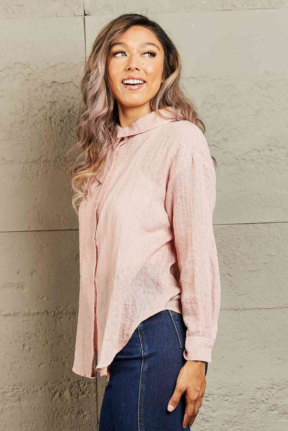 Tan Petal Dew Take Me Out Lightweight Button Down Top Clothing
