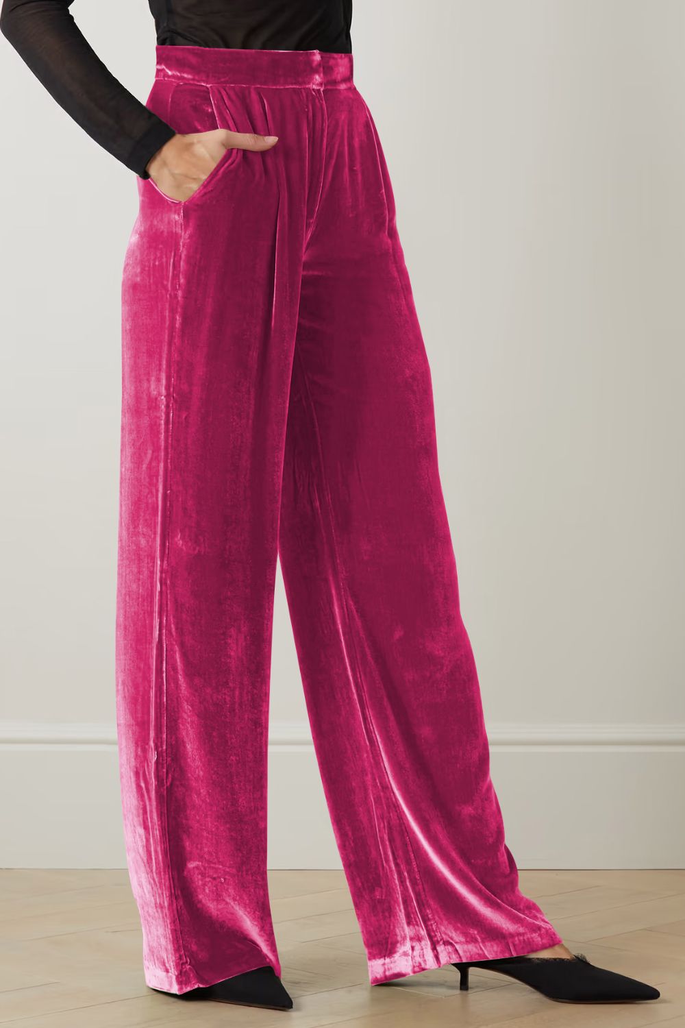 Gray Loose Fit High Waist Long Pants with Pockets Clothes