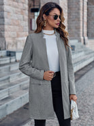 Light Slate Gray Ultimate Sophistication Open Front Long Sleeve Blazer Blazers