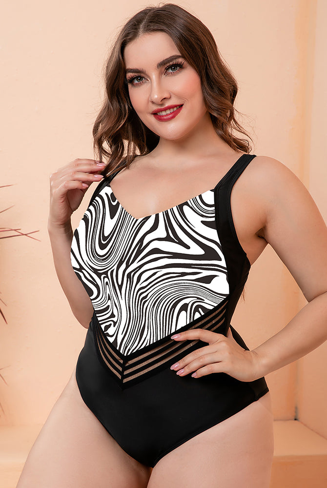 Tan Zebra Full Size Printed Sleeveless One-Piece Swimsuit Plus Size Swimsuits