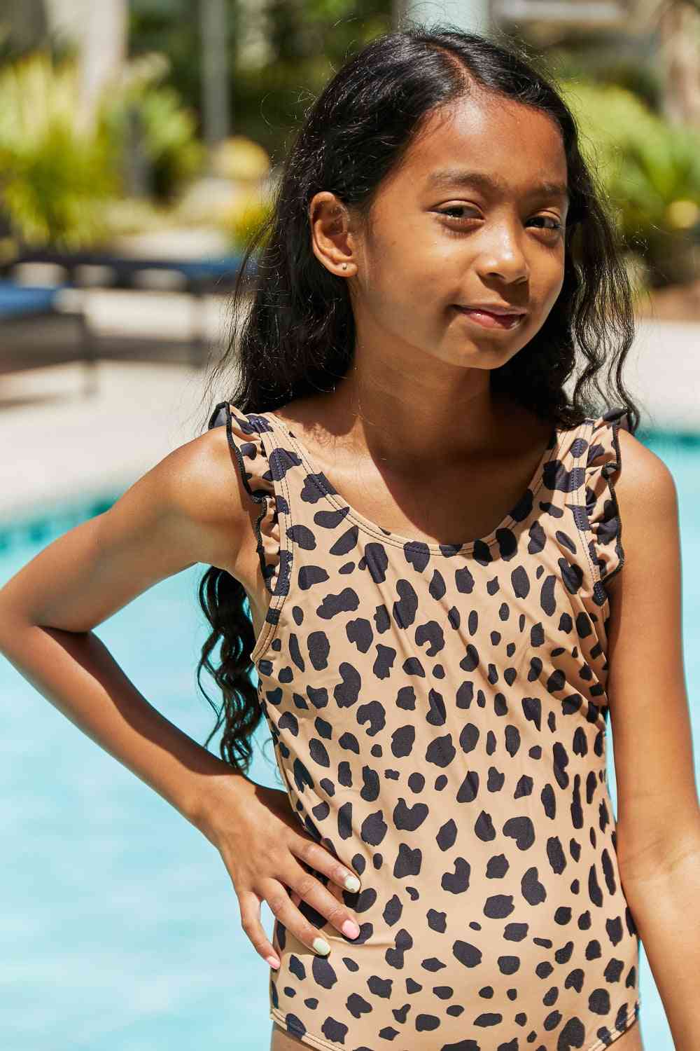 Rosy Brown Marina West Swim Float On Ruffled One-Piece in Leopard Trends