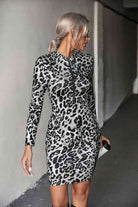Dark Slate Gray Leopard Half-Zip Mini Dress Trends