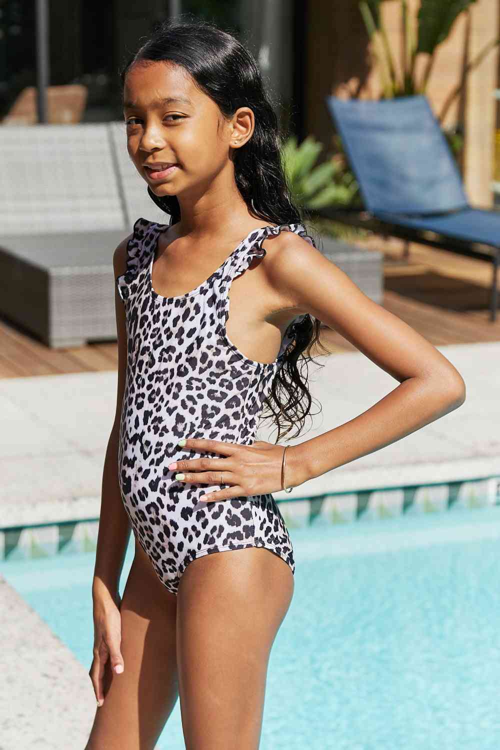 Gray Marina West Swim Float On Ruffled One-Piece in Cat Trends