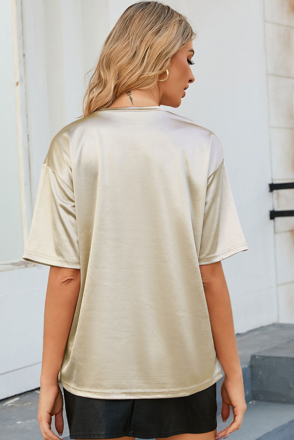 Gray Round Neck Dropped Shoulder Top Tops