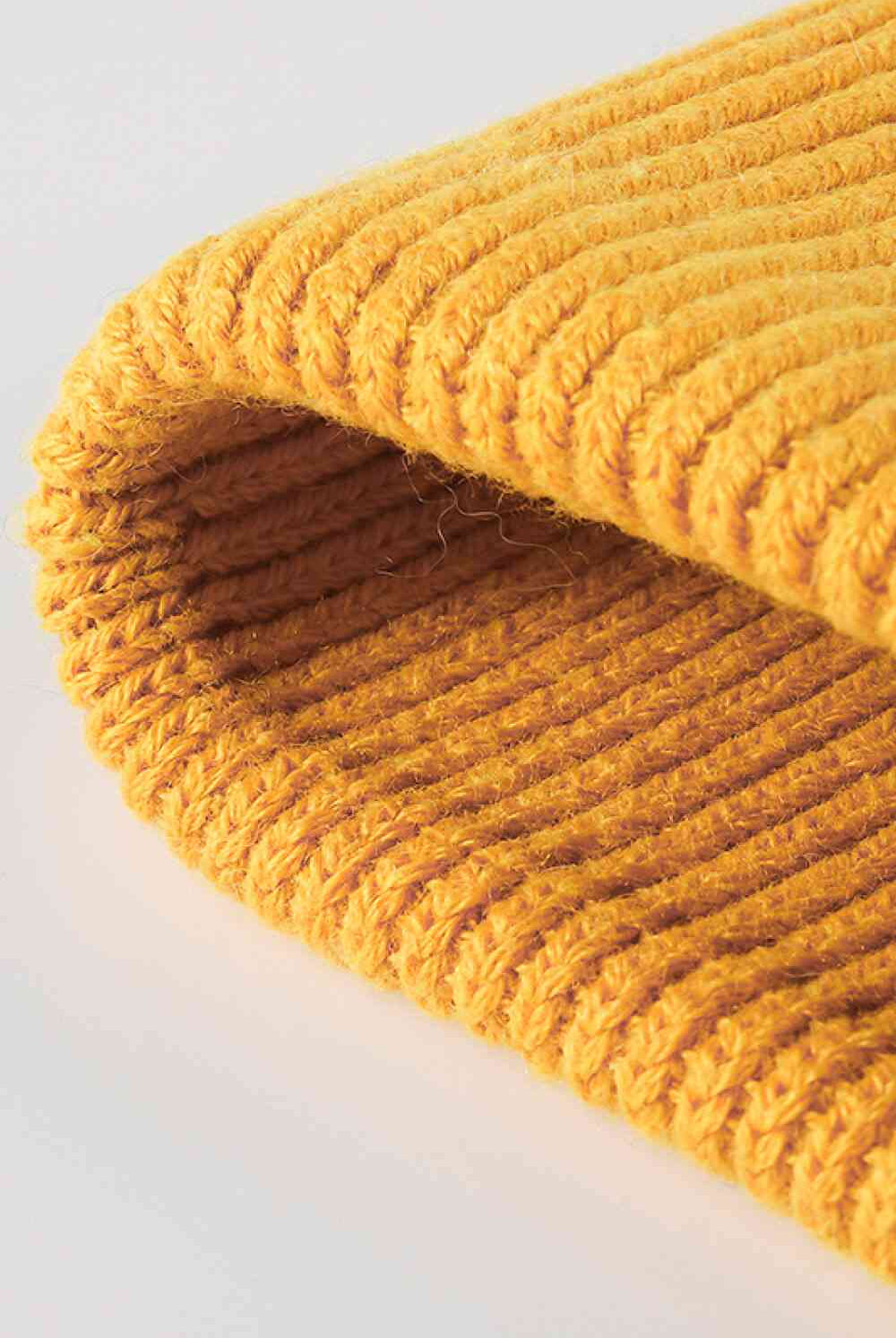 Goldenrod Button Detail Rib-Knit Cuff Beanie Winter Accessories